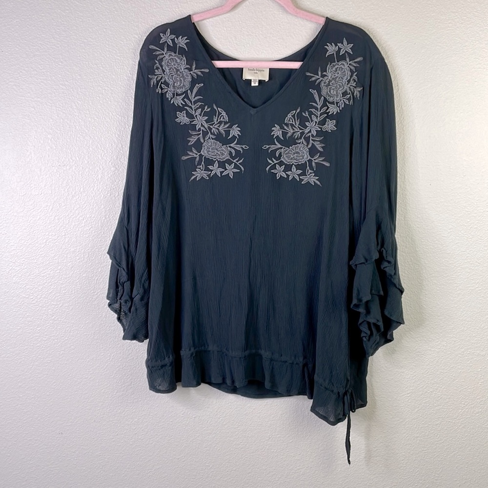 Haute Hippie tribe black embroidered blouse size 1X